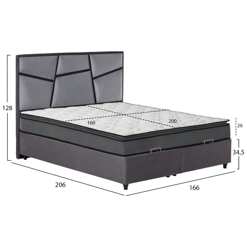 DOUBLE BED IRIDA WITH MATTRESS & STORAGE SPACE FK21166 GREY VELVET--FOR 160x200cm. DOUBLE BED IRIDA WITH MATTRESS & STORAGE SPACE FK21166 GREY VELVET--FOR 160x200cm.