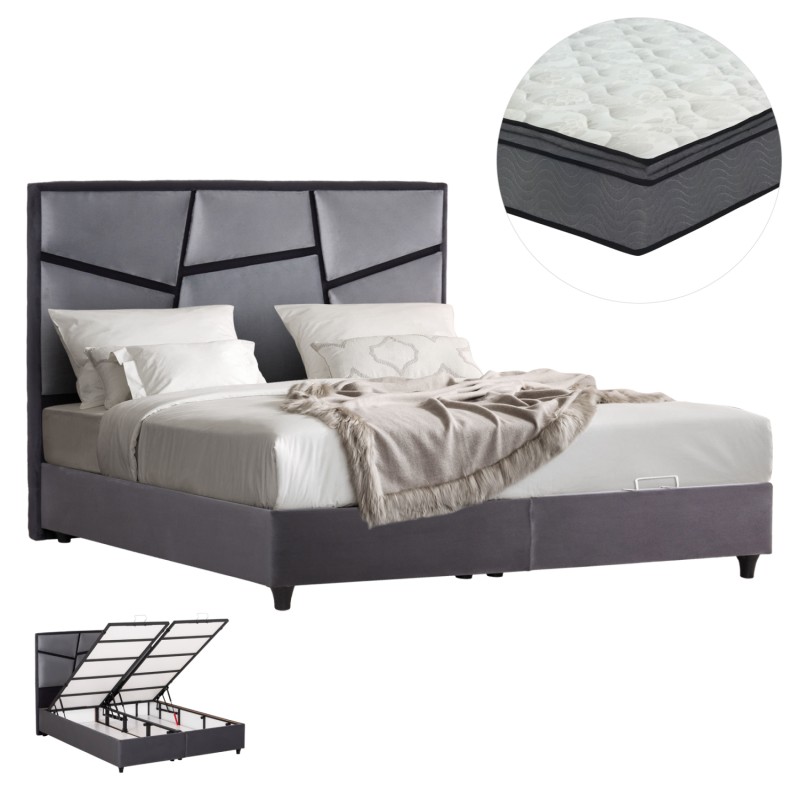 DOUBLE BED IRIDA WITH MATTRESS & STORAGE SPACE FK21166 GREY VELVET--FOR 160x200cm. DOUBLE BED IRIDA WITH MATTRESS & STORAGE SPACE FK21166 GREY VELVET--FOR 160x200cm.