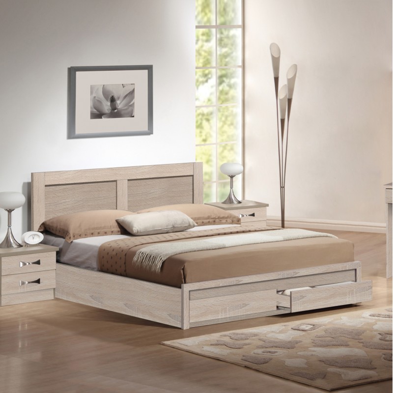 DOUBLE BED WITH DRAWERS & MATTRESS CAPRI FK21169 MELAMINE IN SONAMA--FOR 150x200cm.