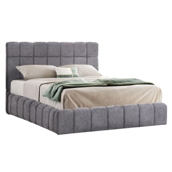 BED WITH STORAGE SPACE RAMON FK720.22 TEDDY FABRIC IN GREY-FOR MATTRESS 160x200cm.