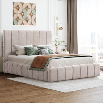 BED WITH STORAGE SPACE REMO FK719.10 TEDDY FABRIC IN BEIGE-FOR MATTRESS 160x200cm. BED WITH STORAGE SPACE REMO FK719.10 TEDDY FABRIC IN BEIGE-FOR MATTRESS 160x200cm.