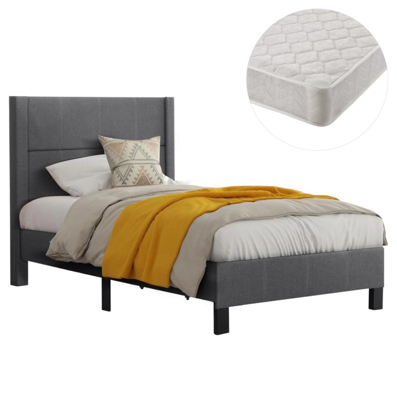 SINGLE BED WITH MATTRESS TRILLOP FK21203.12 GREY FABRIC--FOR 120X200cm.