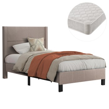 SINGLE BED WITH MATTRESS TRILLOP FK21203.15 BEIGE FABRIC--FOR 120X200cm.