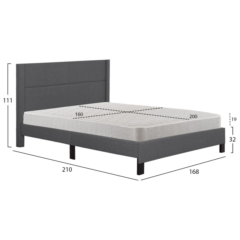 DOUBLE BED WITH MATTRESS TRILLOP FK21202.12 GREY FABRIC--FOR 160X200cm.