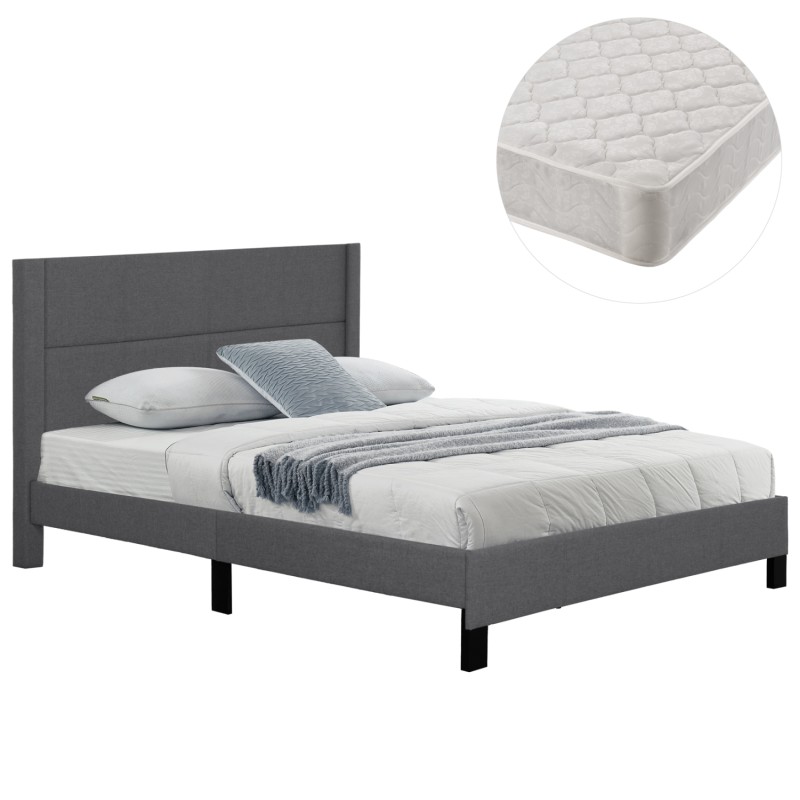 DOUBLE BED WITH MATTRESS TRILLOP FK21202.12 GREY FABRIC--FOR 160X200cm.