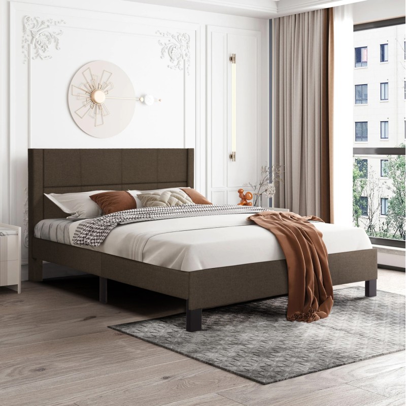 DOUBLE BED WITH MATTRESS TRILLOP FK21202.13 BROWN FABRIC--FOR 160X200cm. DOUBLE BED WITH MATTRESS TRILLOP FK21202.13 BROWN FABRIC--FOR 160X200cm.
