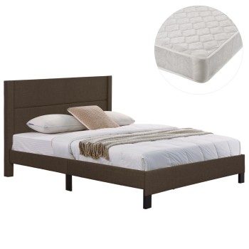 DOUBLE BED WITH MATTRESS TRILLOP FK21202.13 BROWN FABRIC--FOR 160X200cm.
