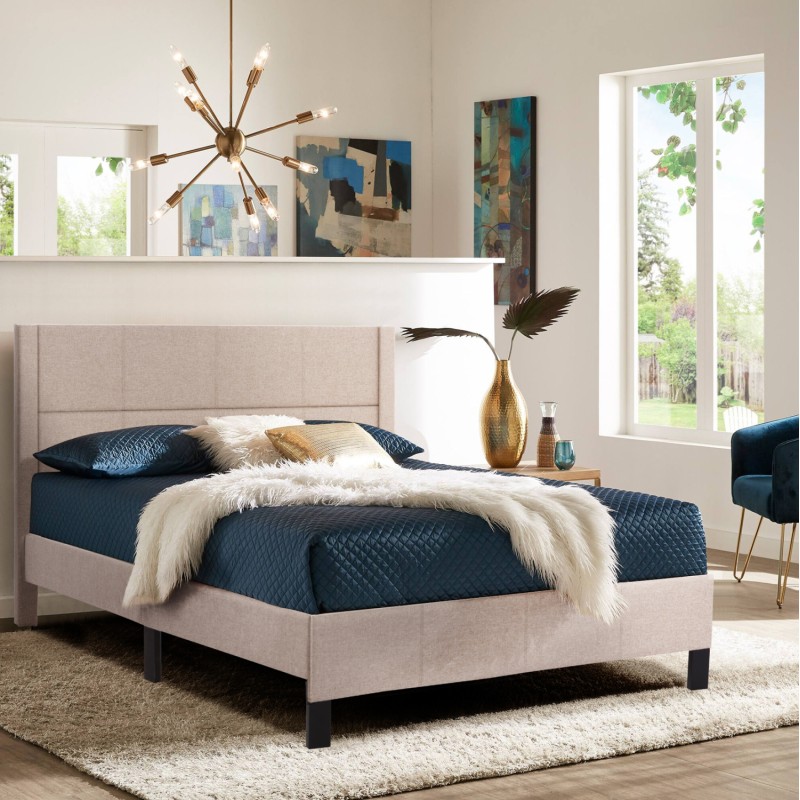 DOUBLE BED WITH MATTRESS TRILLOP FK21202.15 BEIGE FABRIC--FOR 160X200cm. DOUBLE BED WITH MATTRESS TRILLOP FK21202.15 BEIGE FABRIC--FOR 160X200cm.