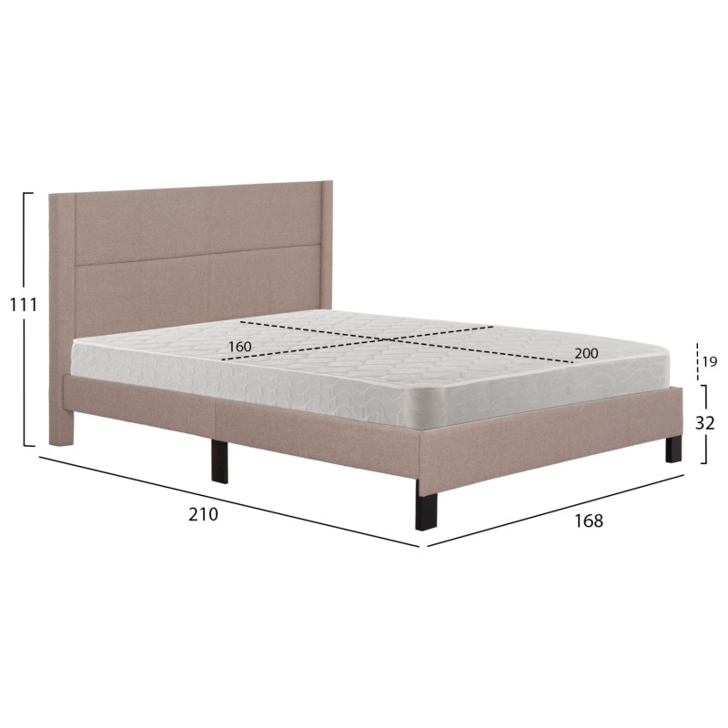 DOUBLE BED WITH MATTRESS TRILLOP FK21202.15 BEIGE FABRIC--FOR 160X200cm. DOUBLE BED WITH MATTRESS TRILLOP FK21202.15 BEIGE FABRIC--FOR 160X200cm.