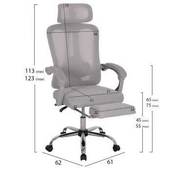 OFFICE CHAIR BARNET FK18258.02 GREY MESH-GREY FRAME NYLON 61x62x123Hcm. OFFICE CHAIR BARNET FK18258.02 GREY MESH-GREY FRAME NYLON 61x62x123Hcm.