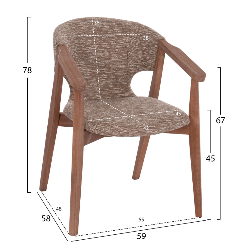 DINING ARMCHAIR YEGER FK9995.03 BEECH WOOD IN WHITEWASH-BROWN FABRIC 59x58x78Hcm.