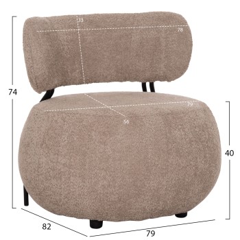 LOUNGE CHAIR ROUND KARSEN FK9598.08 DARK BEIGE BOUCLE FABRIC 79x82x74Hcm.
