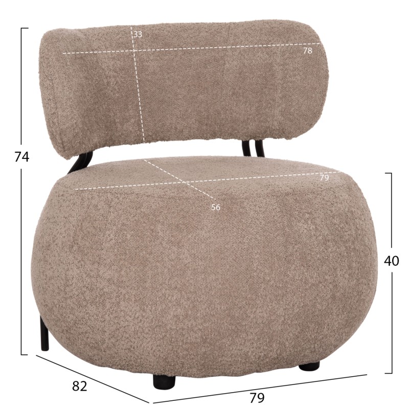 LOUNGE CHAIR ROUND KARSEN FK9598.08 DARK BEIGE BOUCLE FABRIC 79x82x74Hcm.