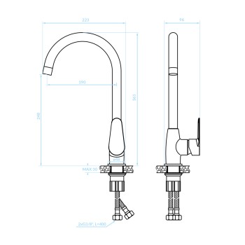 TALL FAUCET FOR KITCHEN COUNTERTOP FK4864 CHROMED-- 36.1Hcm TALL FAUCET FOR KITCHEN COUNTERTOP FK4864 CHROMED-- 36.1Hcm