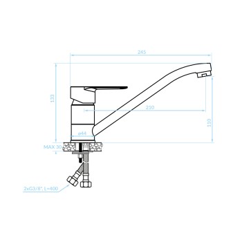 FAUCET FOR KITCHEN COUNTERTOP FK4865 LONG FAUCET SPOUT--CHROME--24.5x13.3Hcm.