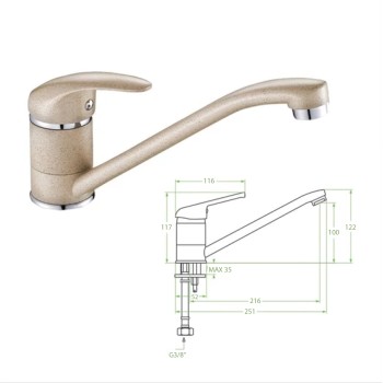 FAUCET FOR KITCHEN COUNTERTOP FK4869.02 LONG FAUCET SPOUT--BEIGE GRANITE--25.1x12.2Hcm
