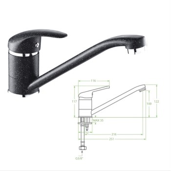 FAUCET FOR KITCHEN COUNTERTOP FK4869.03 LONG FAUCET SPOUT--BLACK GRANITE--25.1x12.2Hcm FAUCET FOR KITCHEN COUNTERTOP FK4869.03 LONG FAUCET SPOUT--BLACK GRANITE--25.1x12.2Hcm