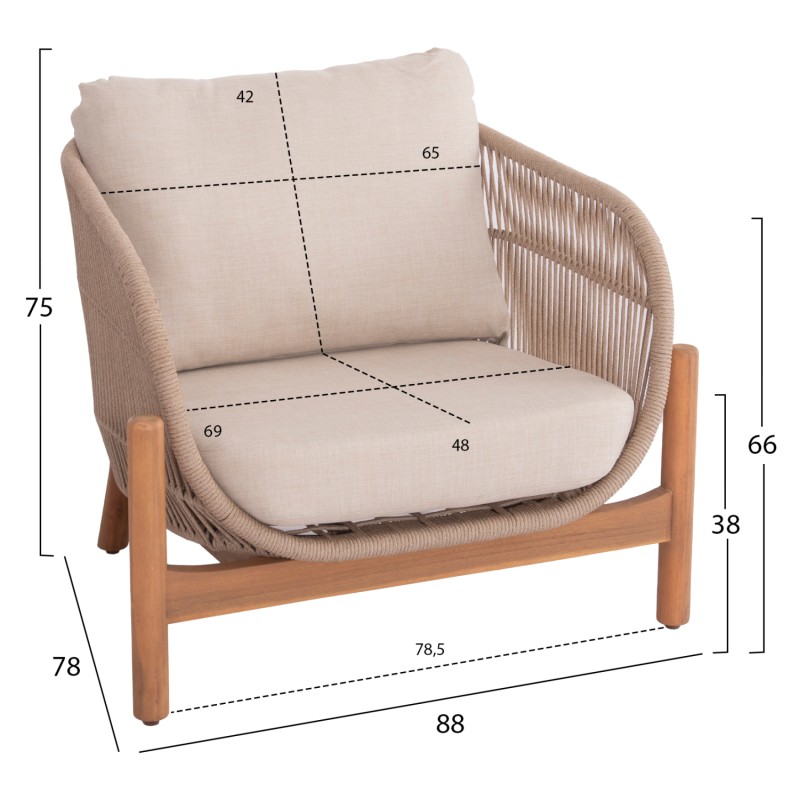 OUTDOOR LOUNGE SET 4PCS SANJI FK21213 ACACIA WOOD-ALUMINUM FRAME-ROPE OUTDOOR LOUNGE SET 4PCS SANJI FK21213 ACACIA WOOD-ALUMINUM FRAME-ROPE