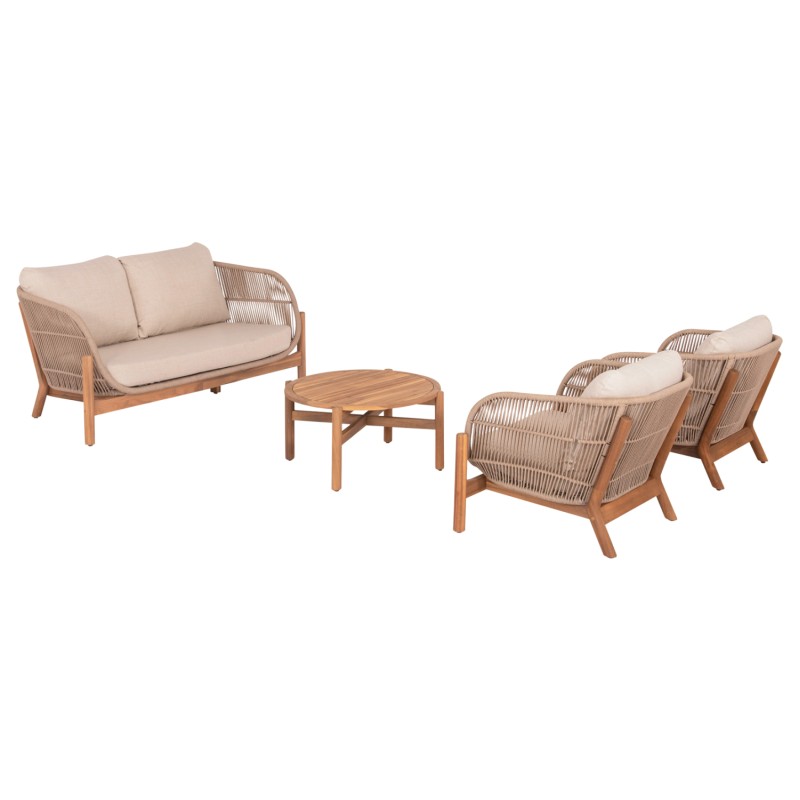 OUTDOOR LOUNGE SET 4PCS SANJI FK21213 ACACIA WOOD-ALUMINUM FRAME-ROPE OUTDOOR LOUNGE SET 4PCS SANJI FK21213 ACACIA WOOD-ALUMINUM FRAME-ROPE