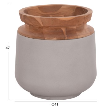 DECORATIVE FLOOR VASES 2PCS LINTER FK21140.03 FIBER CEMENT IN GREY-TEAK WOOD 47H & 60Hcm.