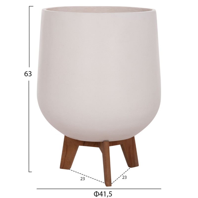SET 3 POTS/VASES WITH TEAK BASES TRYLL FK4681.02 FIBER CEMENT IN WHITE SET 3 POTS/VASES WITH TEAK BASES TRYLL FK4681.02 FIBER CEMENT IN WHITE