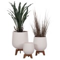SET 3 POTS/VASES WITH TEAK BASES TRYLL FK4681.02 FIBER CEMENT IN WHITE SET 3 POTS/VASES WITH TEAK BASES TRYLL FK4681.02 FIBER CEMENT IN WHITE