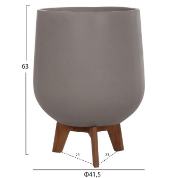SET 3 POTS/VASES WITH TEAK BASES TRYLL FK4681.03 FIBER CEMENT IN GREY SET 3 POTS/VASES WITH TEAK BASES TRYLL FK4681.03 FIBER CEMENT IN GREY