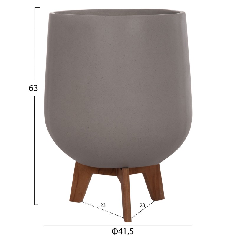 SET 3 POTS/VASES WITH TEAK BASES TRYLL FK4681.03 FIBER CEMENT IN GREY