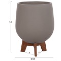 SET 3 POTS/VASES WITH TEAK BASES TRYLL FK4681.03 FIBER CEMENT IN GREY