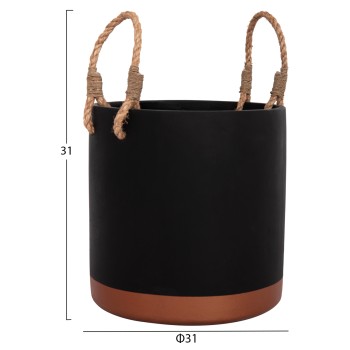 INDOOR PLANTER/POT SERIES TRYLL FB94690M FIBER CEMENT IN BLACK & ROPE Φ31x31Hcm. INDOOR PLANTER/POT SERIES TRYLL FB94690M FIBER CEMENT IN BLACK & ROPE Φ31x31Hcm.