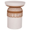 SIDE TABLE ROUND PRILEP FK18159.02 FIBER CEMENT IN WHITE & RATTAN--Φ60x76.5Hcm.