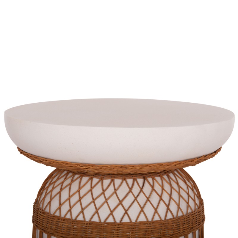 SIDE TABLE ROUND PRILEP FK18159.02 FIBER CEMENT IN WHITE & RATTAN--Φ60x76.5Hcm. SIDE TABLE ROUND PRILEP FK18159.02 FIBER CEMENT IN WHITE & RATTAN--Φ60x76.5Hcm.