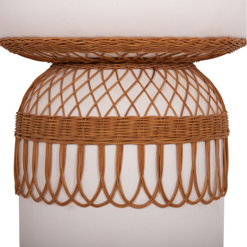 SIDE TABLE ROUND PRILEP FK18159.02 FIBER CEMENT IN WHITE & RATTAN--Φ60x76.5Hcm. SIDE TABLE ROUND PRILEP FK18159.02 FIBER CEMENT IN WHITE & RATTAN--Φ60x76.5Hcm.