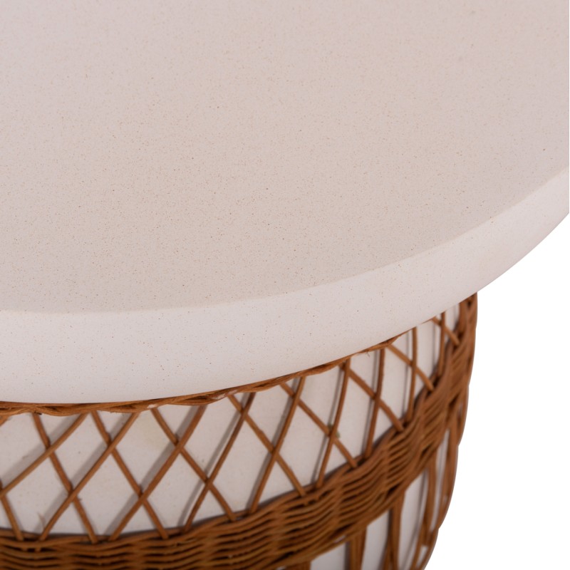 SIDE TABLE ROUND PRILEP FK18159.02 FIBER CEMENT IN WHITE & RATTAN--Φ60x76.5Hcm. SIDE TABLE ROUND PRILEP FK18159.02 FIBER CEMENT IN WHITE & RATTAN--Φ60x76.5Hcm.