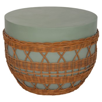 COFFEE TABLE ROUND VILHENA FK18165 FIBER CEMENT GREEN--NATURAL RATTAN Φ56x47Hcm.