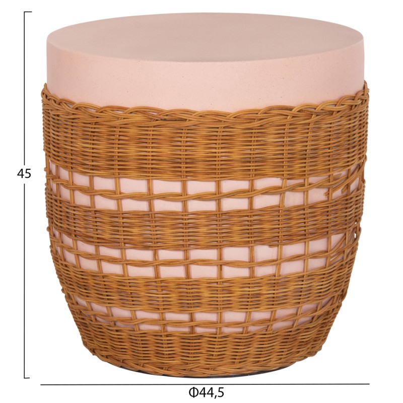 SIDE TABLE ROUND VILHENA FK18166 FIBER CEMENT PINK--NATURAL RATTAN Φ44.5x45Hcm.