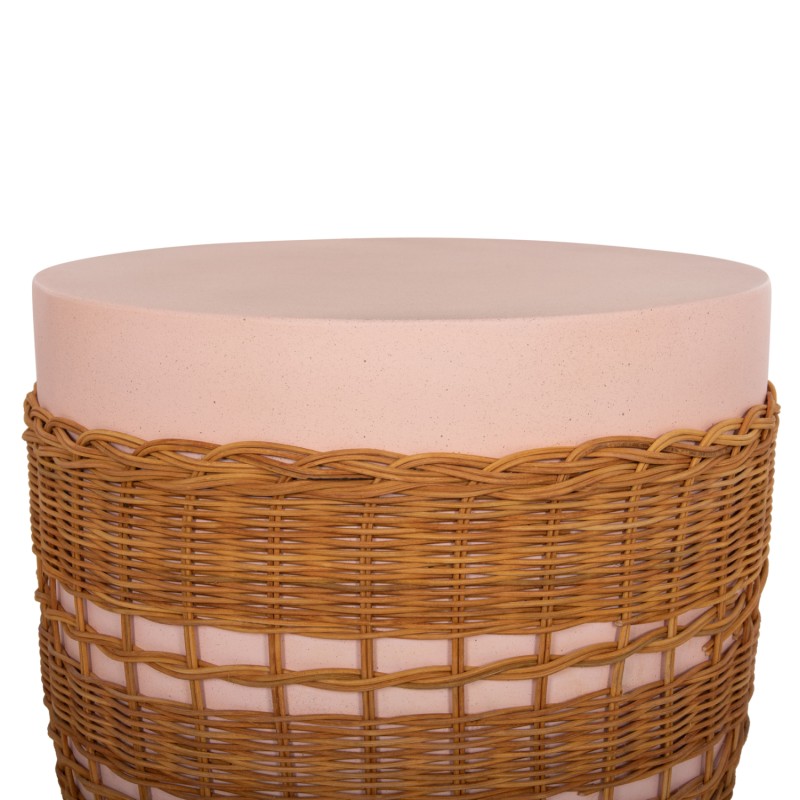 SIDE TABLE ROUND VILHENA FK18166 FIBER CEMENT PINK--NATURAL RATTAN Φ44.5x45Hcm.