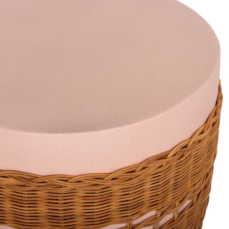 SIDE TABLE ROUND VILHENA FK18166 FIBER CEMENT PINK--NATURAL RATTAN Φ44.5x45Hcm.
