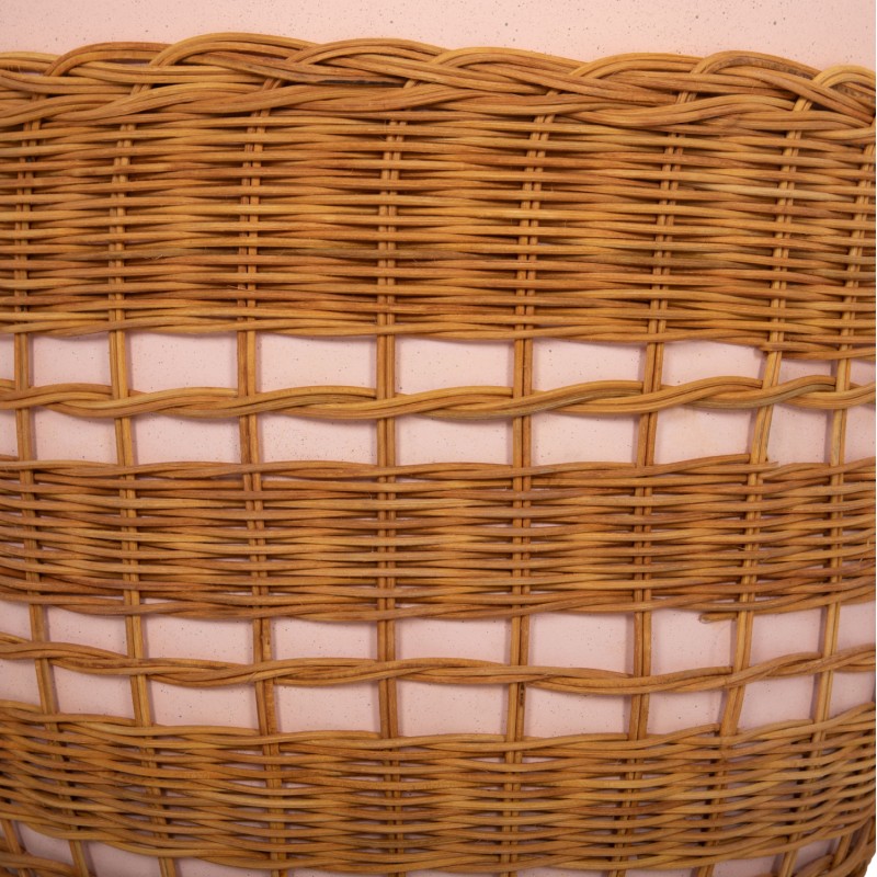SIDE TABLE ROUND VILHENA FK18166 FIBER CEMENT PINK--NATURAL RATTAN Φ44.5x45Hcm.