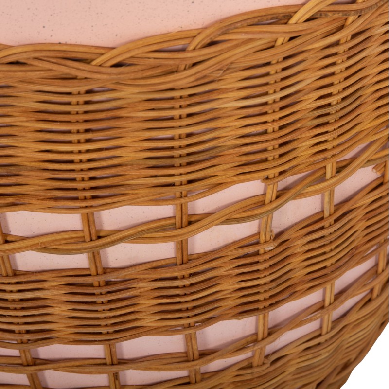 SIDE TABLE ROUND VILHENA FK18166 FIBER CEMENT PINK--NATURAL RATTAN Φ44.5x45Hcm.