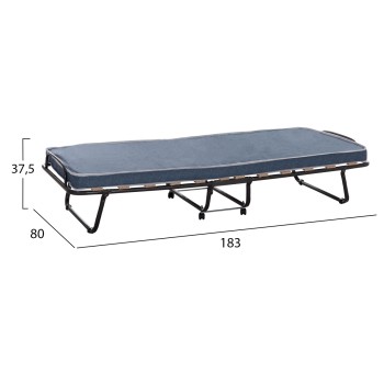 FOLDABLE BED SLADE FK604.03 METAL WITH WHEELS & MATTRESS 6.5cm BLUE JEANS LOOK 80x183x37.5Hcm. FOLDABLE BED SLADE FK604.03 METAL WITH WHEELS & MATTRESS 6.5cm BLUE JEANS LOOK 80x183x37.5Hcm.
