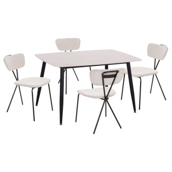 DINING SET 5PCS RAVEN FK21067.01 CERAMIC TOP WHITE MARBLE--METAL