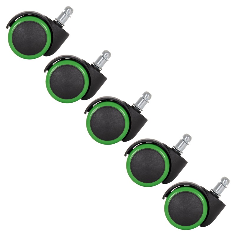 REPLACEMENT CASTOR WHEELS 5PCS SET FOR OFFICE CHAIRS FK1203.03--BLACK & GREEN REPLACEMENT CASTOR WHEELS 5PCS SET FOR OFFICE CHAIRS FK1203.03--BLACK & GREEN