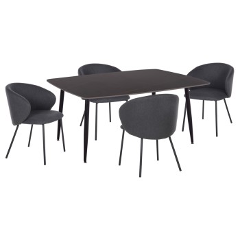 DINING SET 5PCS RAVEN FK21069.02 CERAMIC TOP IN BLACK MARBLE & 4 CHAIRS