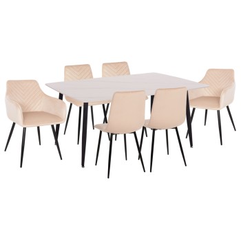 DINING SET 7PCS RAVEN FK21070.01 CERAMIC TOP--4 CHAIRS & 2 ARMCHAIRS ECRU