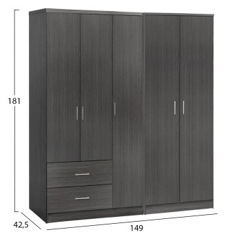 WARDROBE 5-LEAF CAESAR FK21234.01 MELAMINE IN ZEBRANO COLOR 150x42.5x181Hcm. WARDROBE 5-LEAF CAESAR FK21234.01 MELAMINE IN ZEBRANO COLOR 150x42.5x181Hcm.