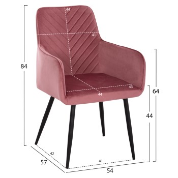 DINING ARMCHAIR LATRELL FK8582.12 DUSTY PINK VELVET & BLACK METAL LEGS 54x57x84Hcm. DINING ARMCHAIR LATRELL FK8582.12 DUSTY PINK VELVET & BLACK METAL LEGS 54x57x84Hcm.