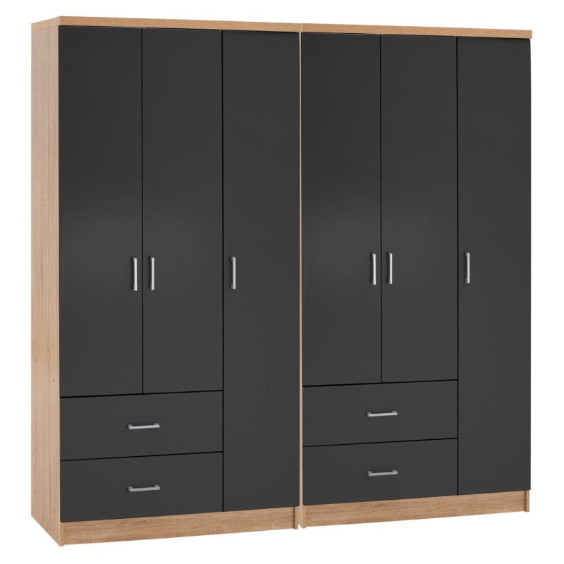 6-LEAF WARDROBE CAESAR FK21236.01 MELAMINE IN SONAMA & DARK GREY 180x42,5Χ181Hcm. 6-LEAF WARDROBE CAESAR FK21236.01 MELAMINE IN SONAMA & DARK GREY 180x42,5Χ181Hcm.