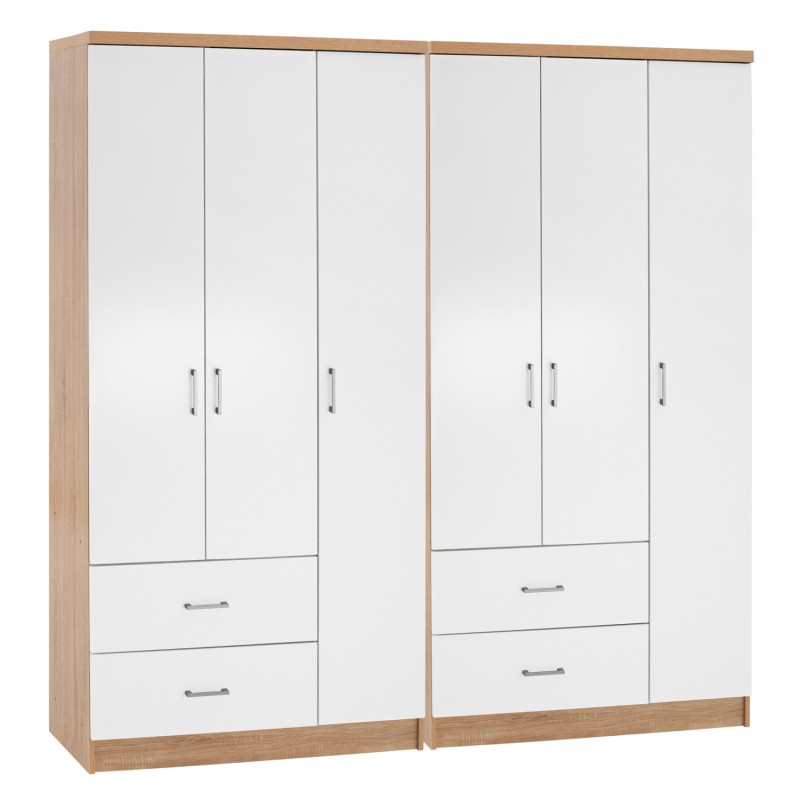 6-LEAF WARDROBE CAESAR FK21236.02 MELAMINE IN SONAMA & WHITE 180x42,5Χ181Hcm. 6-LEAF WARDROBE CAESAR FK21236.02 MELAMINE IN SONAMA & WHITE 180x42,5Χ181Hcm.