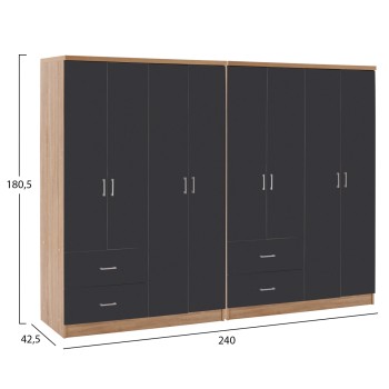 8-LEAF WARDROBE BRIANA FK21237.01 MELAMINE IN SONAMA & DARK GREY 241x42,5Χ180,5Hcm. 8-LEAF WARDROBE BRIANA FK21237.01 MELAMINE IN SONAMA & DARK GREY 241x42,5Χ180,5Hcm.